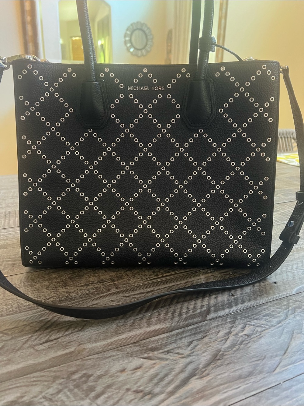 Michael Kors Black Leather Eyelet Tote
